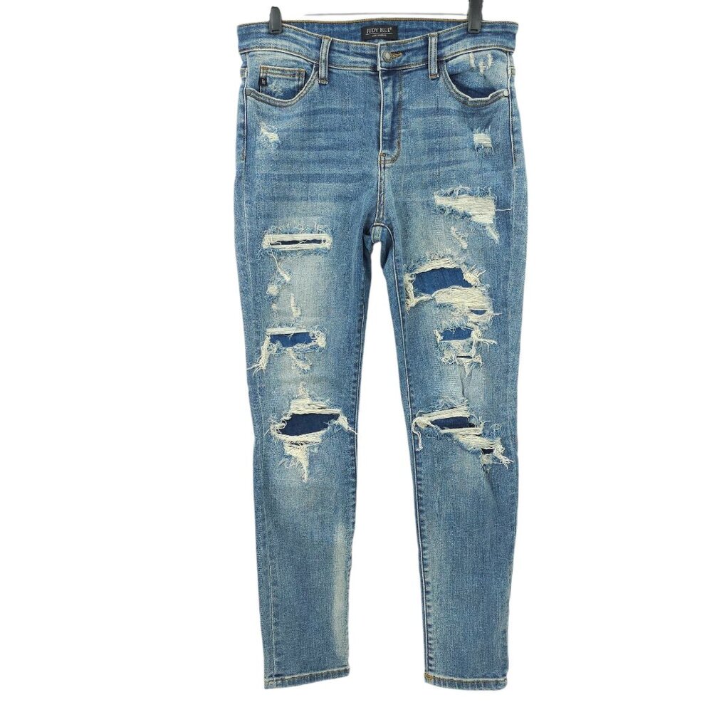 Judy Blue Jeans Slim Fit Distressed Size 11/30 Med Wash Stretch High Rise Denim